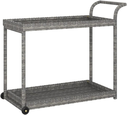 Outdoor Rolling Wicker Bar Cart with Storage Shelves, Portable Bar Cart with Wheels, Patio Kitchen