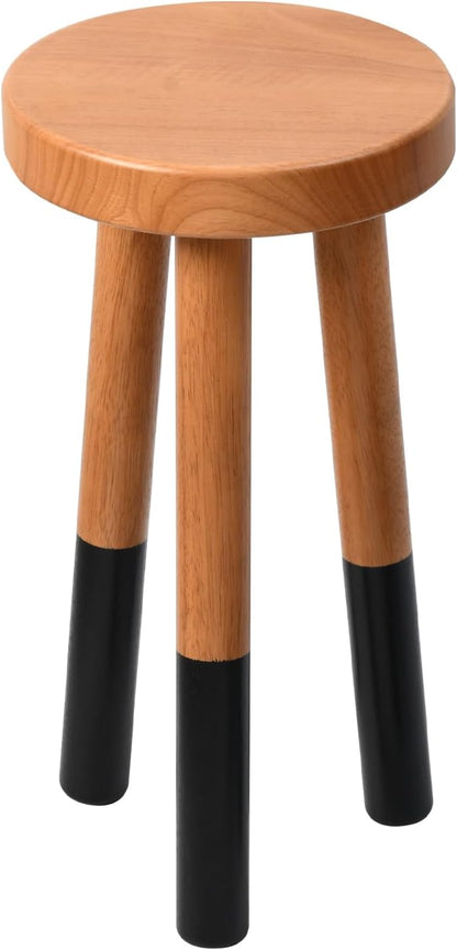 Rubber Wood 9" Round Plant Stand |Dip Dyed Black Accent Stool |Small Drinking Table |Side Table(18"