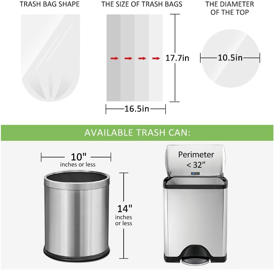 180 Counts 2 Gallon (1.8-2 Gal) Small Trash Bags Garbage Bags by RayPard, fit 1.6,1.8,2,2.2 Gal
