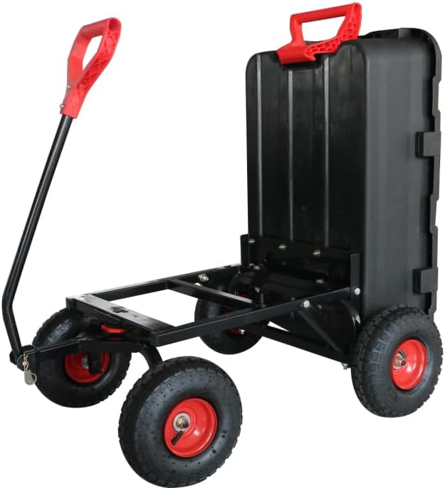 Garden Dump Cart,Heavy Duty 900lbs Poly Wheelbarrow with 10-Inch Tires,180° Rotating Handle,Steel