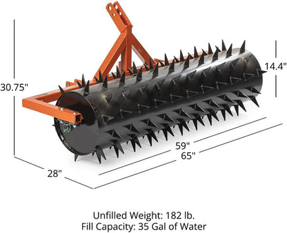 Titan Attachments 3 Point 5 ft Drum Spike Aerator, Fits Cat 1 & 2 Tractors, Tow-Behind Soil