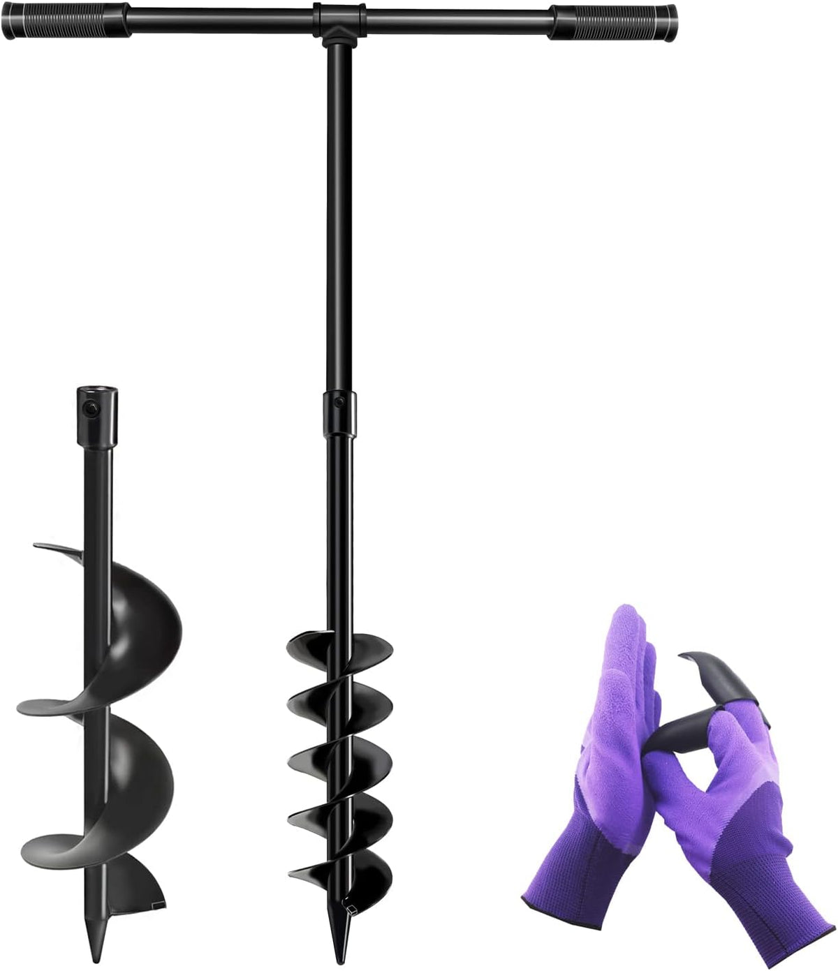LONGRUN T-Shaped Garden Auger Drill Bit for Planting, Hand Operated Spiral Post Hole Digger, Easy