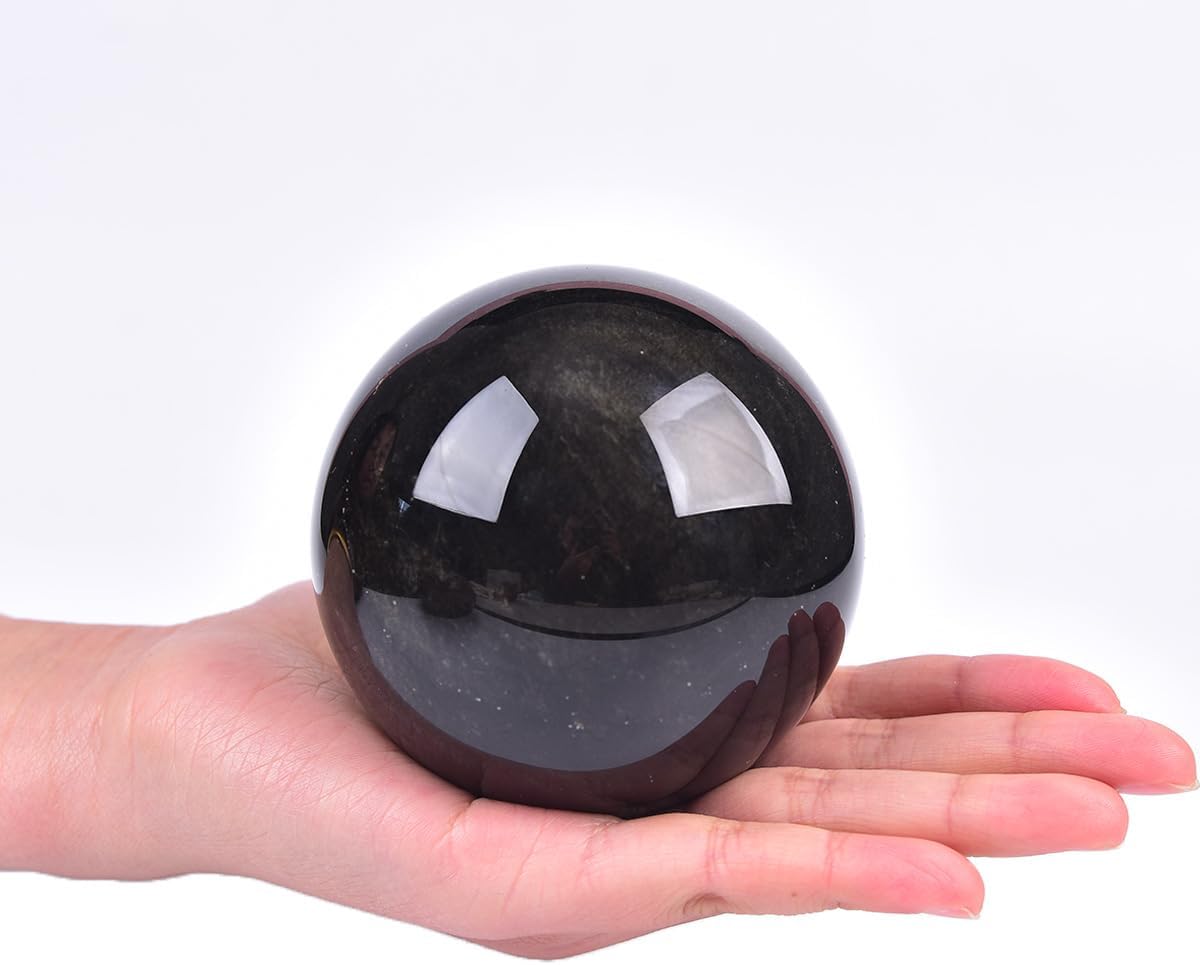 JIC Gem Large Golden Obsidian Crystal Sphere Quartz Crystal Ball with Stand Healing Ornament