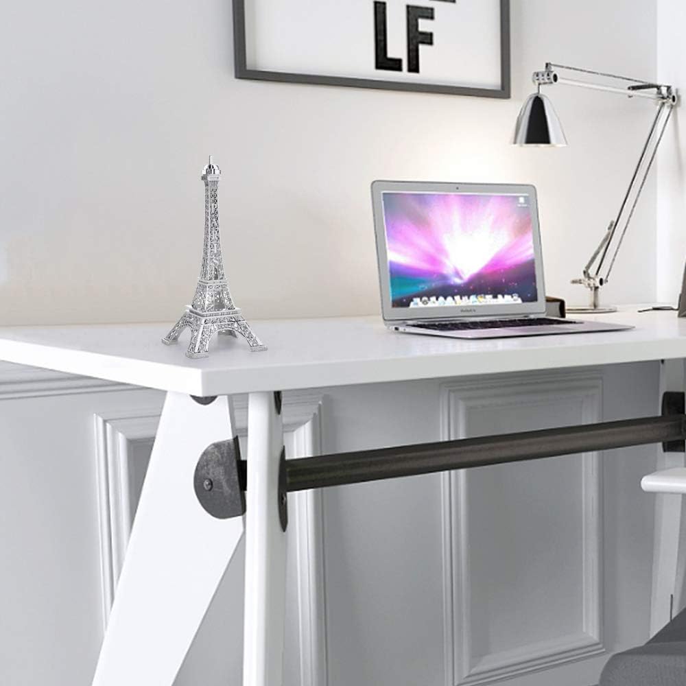 ESHATO Silver Metal Eiffel Tower Statue, 7inch Decorative Figurine Replica Stand Holder for Cake