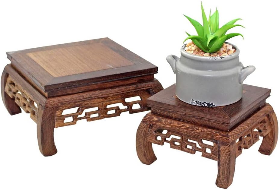 GOLDY&WENDY Oriental Furniture Rosewood Solid Wood Pedestal Square Carved Wooden Display Stand