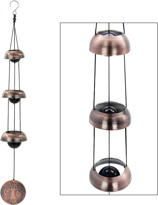 ASTARIN Tree of Life Bell Wind Chimes for Outside, Red Copper Temple Wind Bell with 3 Bells, Feng