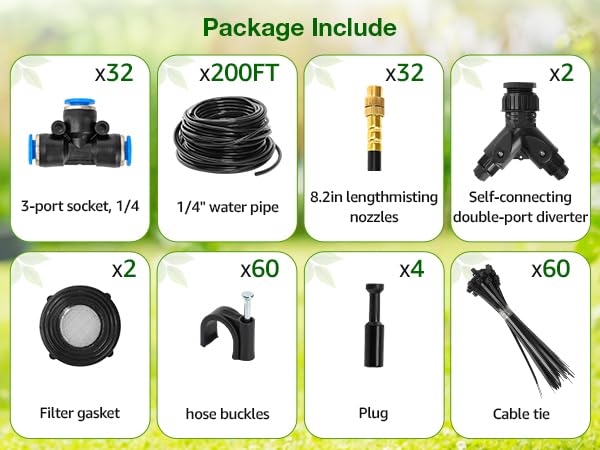 Pro-Series Drip Irrigation System, 200FT 1/4" Garden Watering System with 32pcs 360° Bendable