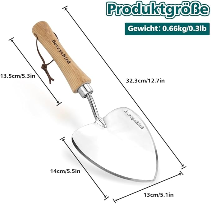 Berry&Bird Perennial Trowel, Oversized Garden Potting Trowels with Sharp Blade Wood Hand Shovel
