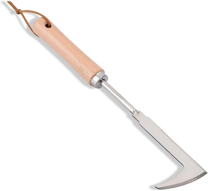 Crack Weeder, 12" Stainless Steel Crevice Weeding Tool with Wood Handle, L-Shaped Side-Walk Weed