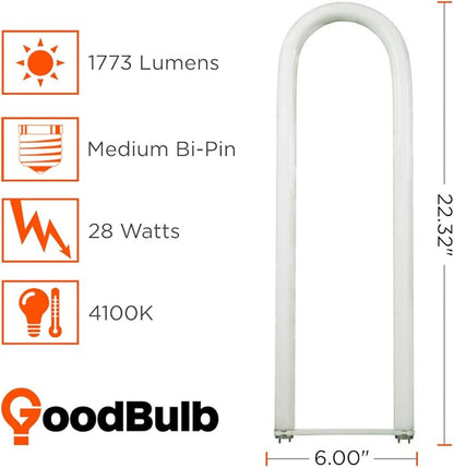 GoodBulb 28-Watt 6-Inch T8 Fluorescent U-Bend Light Bulb 4100K Cool White Light Color Medium Bi-Pin