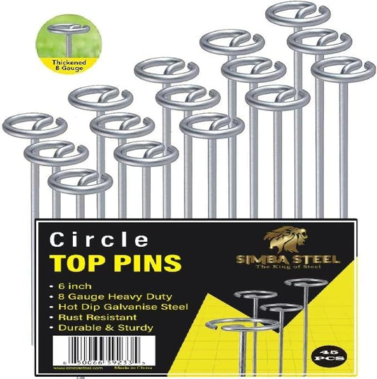 8 Gauge Circle Top Lanscape Pins - 45 Pack x 6 Inch Galvanised, Heavy Duty, Not Easy to Bend