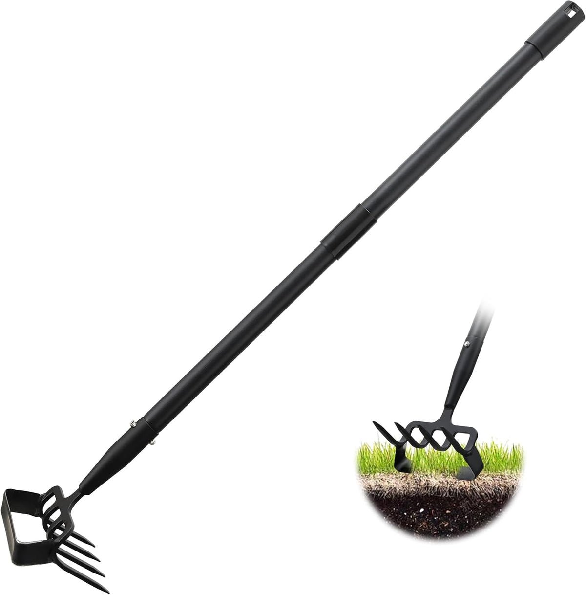 Weed Puller Gardening Tools, Hula Garden Hoe and 4 Tines Rake 2-in-1 Garden Tools for Weeding