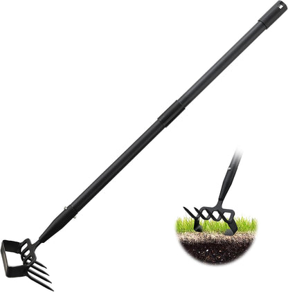 Weed Puller Gardening Tools, Hula Garden Hoe and 4 Tines Rake 2-in-1 Garden Tools for Weeding