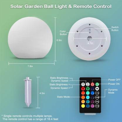 8-in Solar Glowing Globe Light, 16 Colors Changing Solar Garden Ball Lamp, Auto-On/Off Glow Orb