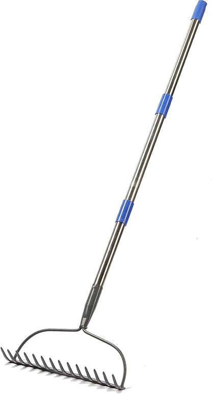 Garden Rake, 5 FT Metal Rake for Lawns Level Head Rakes with Stainless Steel Handle for Loosening