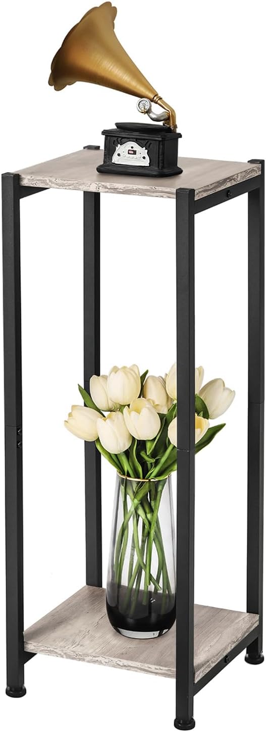 Tall Plant Stand Indoor,31 Inch Plant Stands,2 Tier Metal Plant Stand with Heavy Duty Wood,Greige
