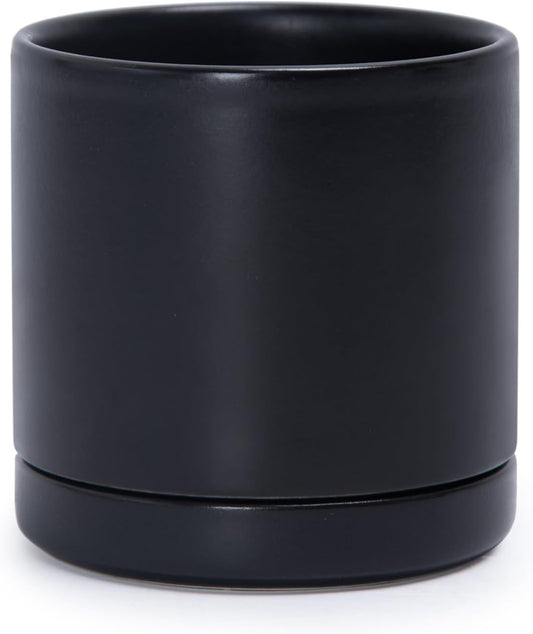 D'vine Dev 3.5 Inch Ceramic Planter Pot with Drainage Hole and Saucer, Indoor Cylinder Round