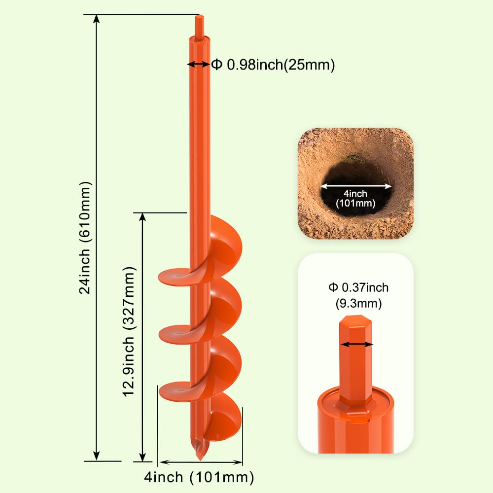 Dolibest 4 x24 Auger Drill Bit for Planting, Steel Garden Auger for Post Hole Digger, Bulb Planter