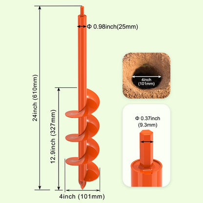 Dolibest 4 x24 Auger Drill Bit for Planting, Steel Garden Auger for Post Hole Digger, Bulb Planter