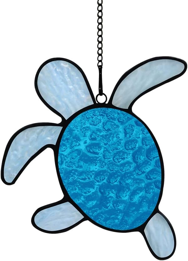 Sea Turtle Decor Stained Glass Window Hangings,Sea Turtle Sun Catcher Wall Art Window Decor for