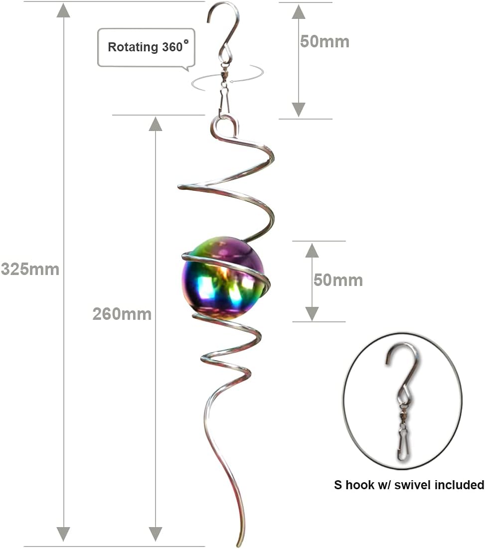 Fonmy Gazing Ball Spiral Tail -Decorative Wind Spinner 11 inch Tail and 2 inch Steel Orb. Indoor