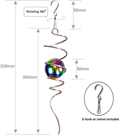 Fonmy Gazing Ball Spiral Tail -Decorative Wind Spinner 11 inch Tail and 2 inch Steel Orb. Indoor