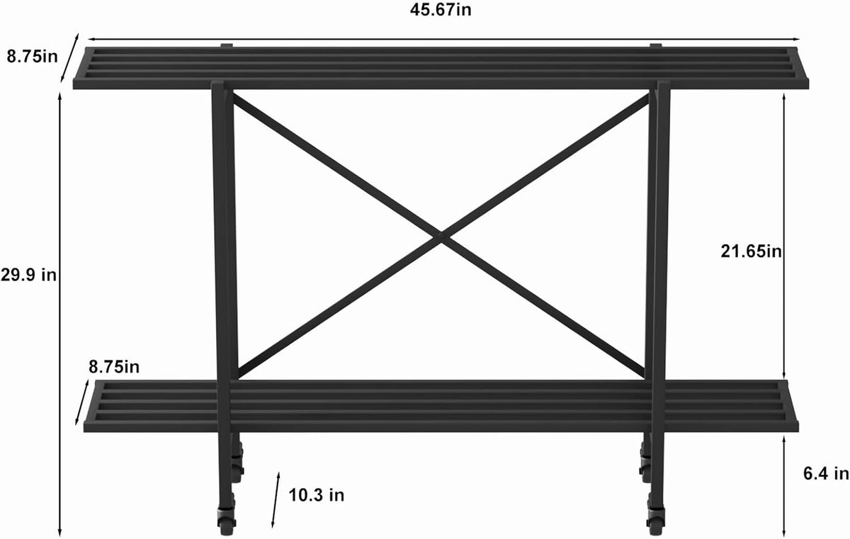 Zhongma 2 Tier Metal Sturdy Narrow Plant Stand with Wheels, Plant Stand Indoor and Outdoor, L45.67