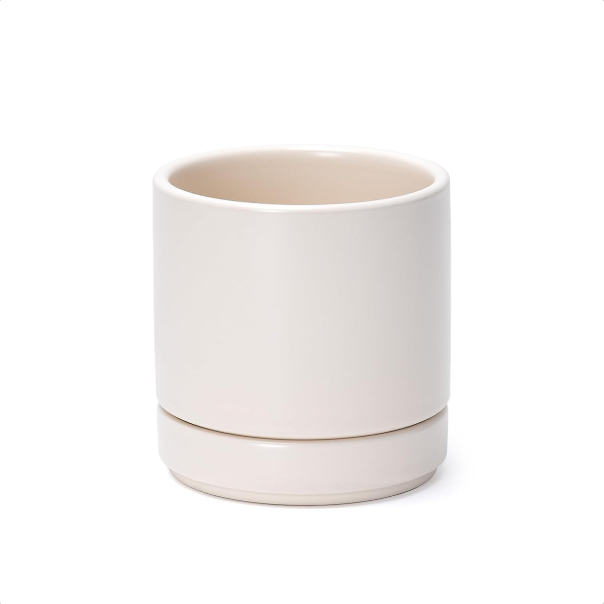 D'vine Dev 4.7 Inch Ceramic Planter Pot with Drainage Hole and Saucer, Indoor Cylinder Round