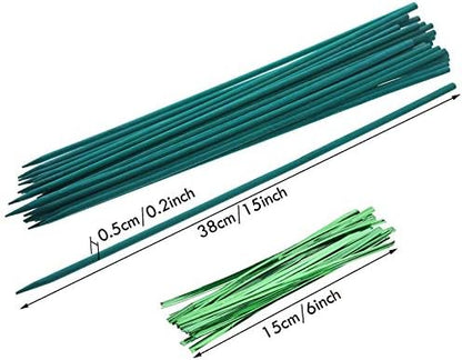 30 Pcs Plant Support Stakes Kit 15 Inch Bamboo Plant Stakes with 50 Pieces Orchid Clips Plastic