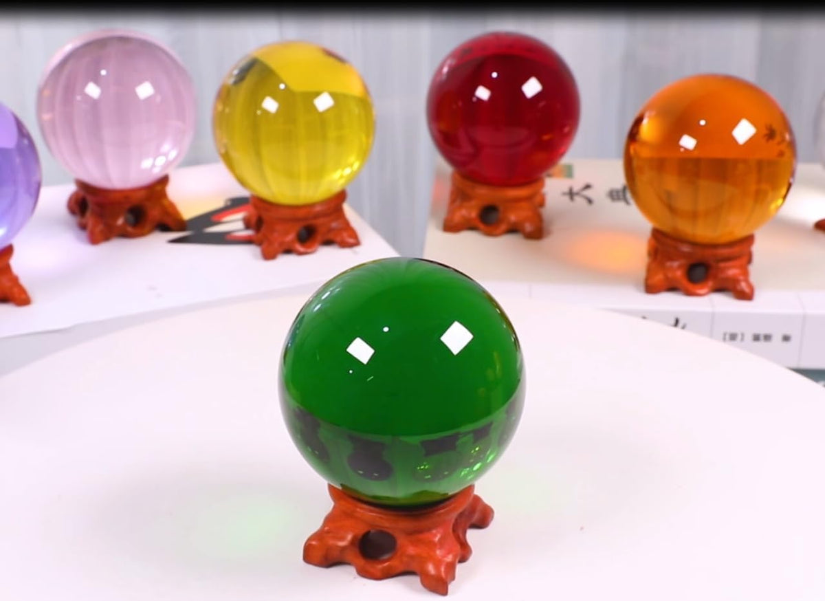Small Green Crystal Ball 60mm/2.3 inch with Rose Wooden Stand and Gift Box for lensball