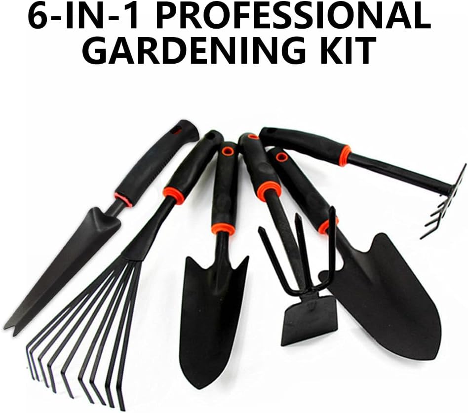 Large Garden Tool Set with Non-Slip Rubber Handle - 6 Piece Heavy Duty, Gardening Hand Tools