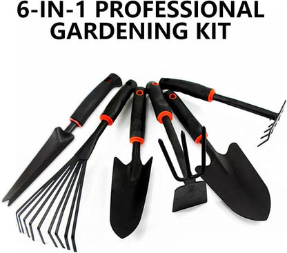 Large Garden Tool Set with Non-Slip Rubber Handle - 6 Piece Heavy Duty, Gardening Hand Tools