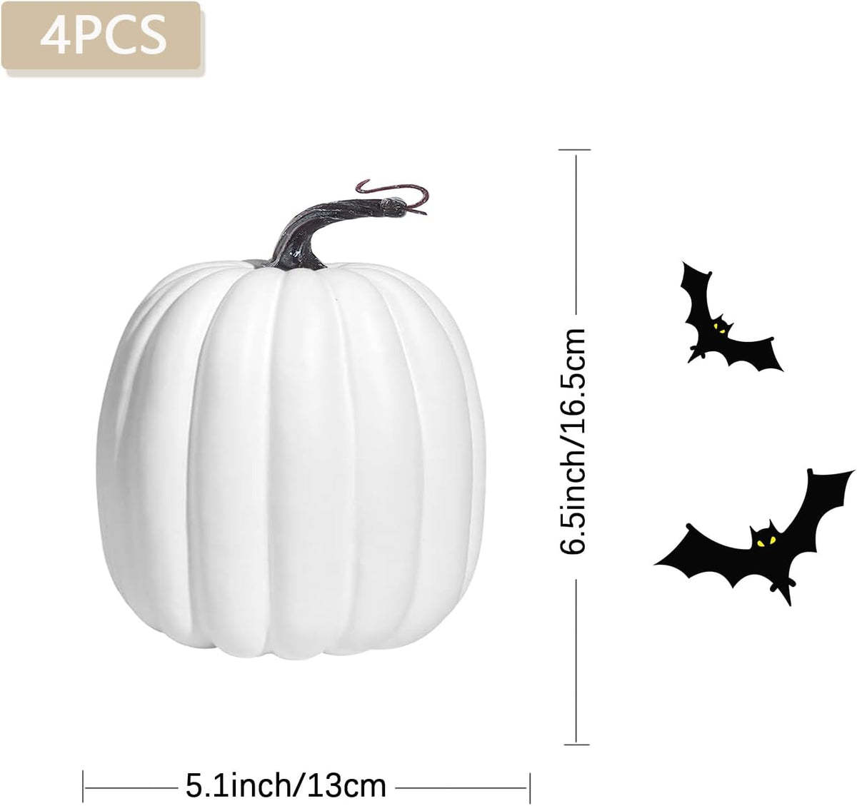 Artmag 6 Inch Large Artificial Pumpkins, 4PCS Big White Faux Foam Harvest Pumpkins for Fall Autumn