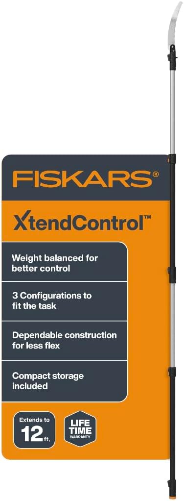 Fiskars XtendControl Extendable Tree Pruner (12 ft), Adjustable Branch Trimmer with 15" X1 Saw, 3-6