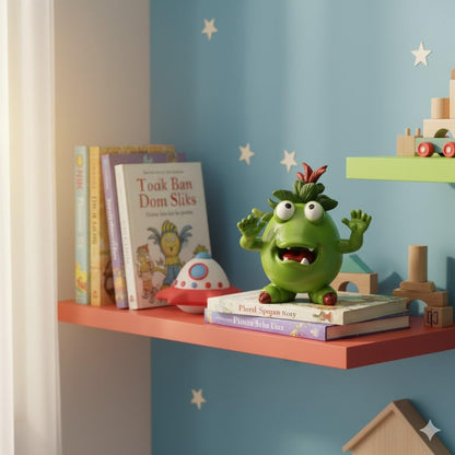 Cute Green Monster Resin Figurine Indoor Outdoor Garden Statue Whimsical Funny Desk Decor - Little