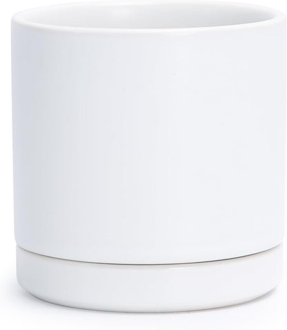 D'vine Dev 3.5 Inch Ceramic Planter Pot with Drainage Hole and Saucer, Indoor Cylinder Round