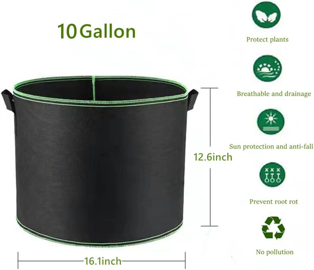 5-Pack 10 Gallon Grow Bags Heavy Duty 300G Thickened Nonwoven Fabric Pots Plant Grow Bags with