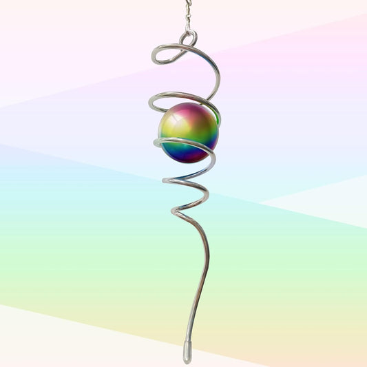 Gazing Ball Spiral Tail,Wind Spinners Stabilizer with Multi Colors Orb,Wind Spinner Tail Visual