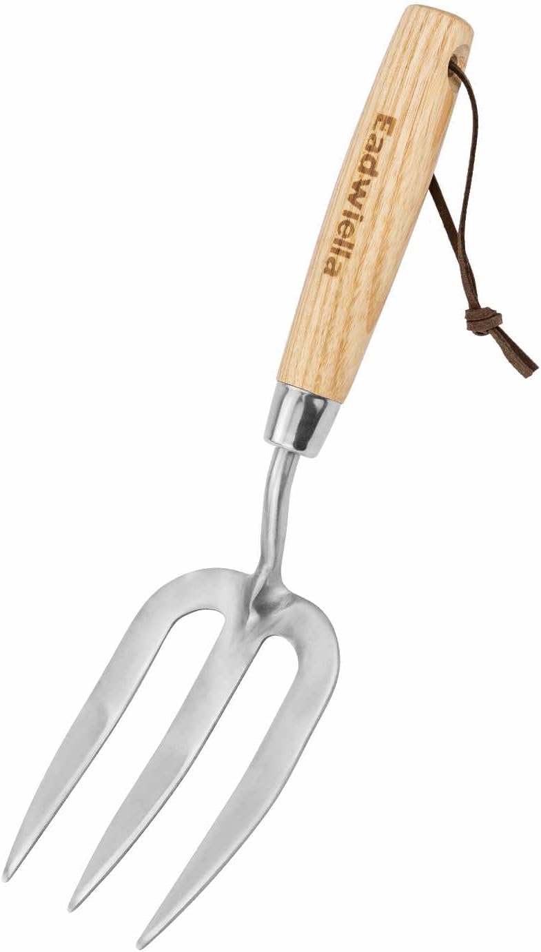Garden Fork Hand Tool Small Weeding Fork 12 Inch with 3 Pointed Tines Wood Handle for Gardening
