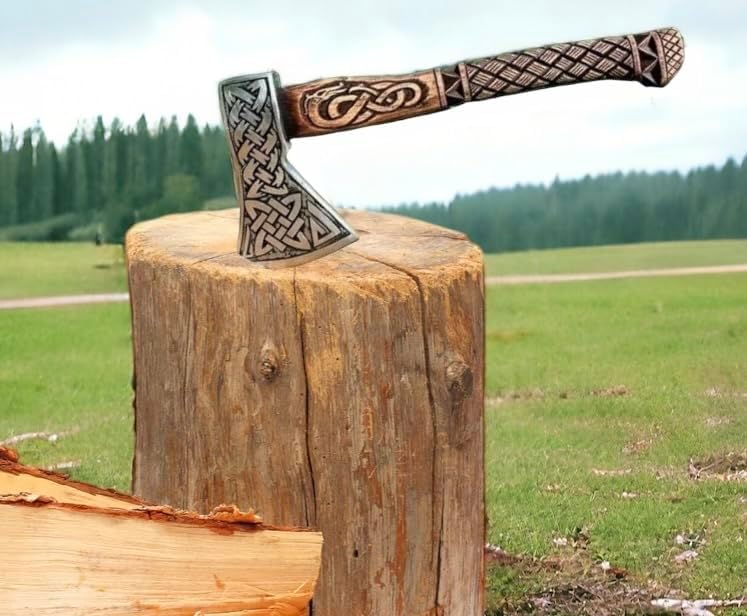 AX-7615 Custom Gift Forged Carbon Steel Viking Axe with Rose Wood Shaft, Viking Bearded Camping Axe