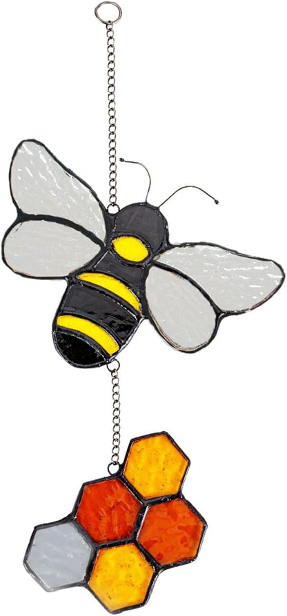 Handmade Honeybee Honeycomb Suncatcher Stained Glass Window Hangings Ornament Real Sun Catchers