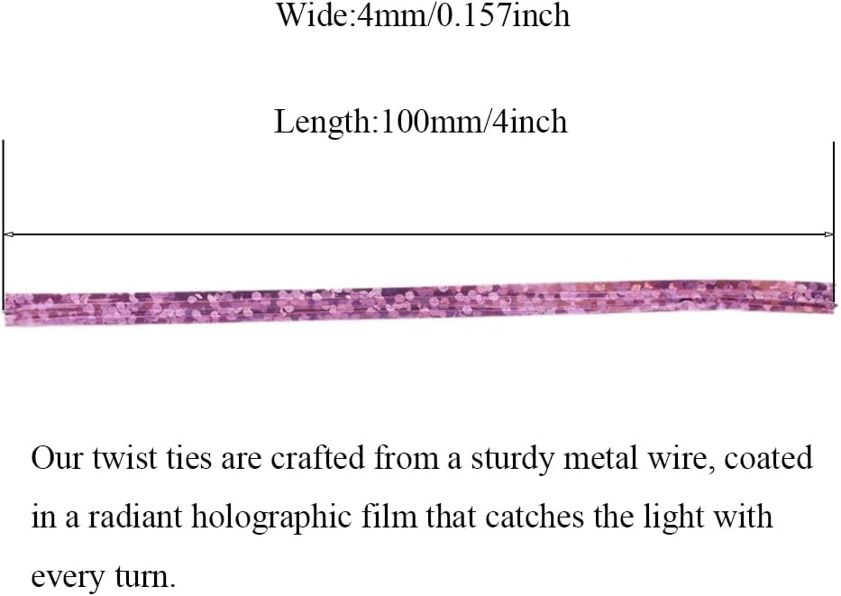 HAHIYO 300Pcs 4inches Holographic Pink Metal Twist Ties Bread Candy Coffee Bag Ties Plant Garden