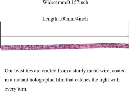 HAHIYO 300Pcs 4inches Holographic Pink Metal Twist Ties Bread Candy Coffee Bag Ties Plant Garden