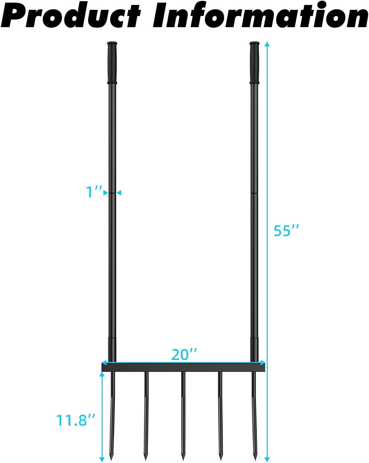 Broadfork Garden Tool Heavy Duty, 5 Tines Broad Fork for Gardening, U-Shaped Garden Fork for