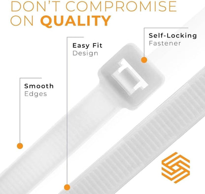 GTSE 8 Inch White/Clear Zip Ties, 100 Pack, 40lb Strength, UV Resistant Strong Nylon Cable Ties