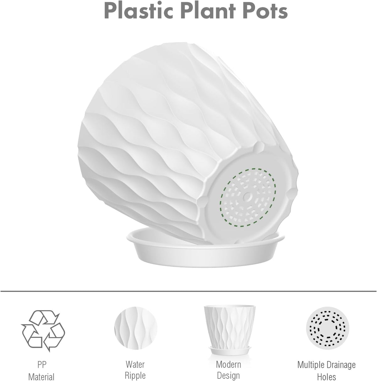 4 inch Small Plastic Nursery Pots, 5 Pack Water Ripples Plant Pots for Indoor Plants, Flower Pots