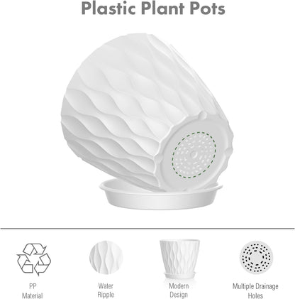 4 inch Small Plastic Nursery Pots, 5 Pack Water Ripples Plant Pots for Indoor Plants, Flower Pots