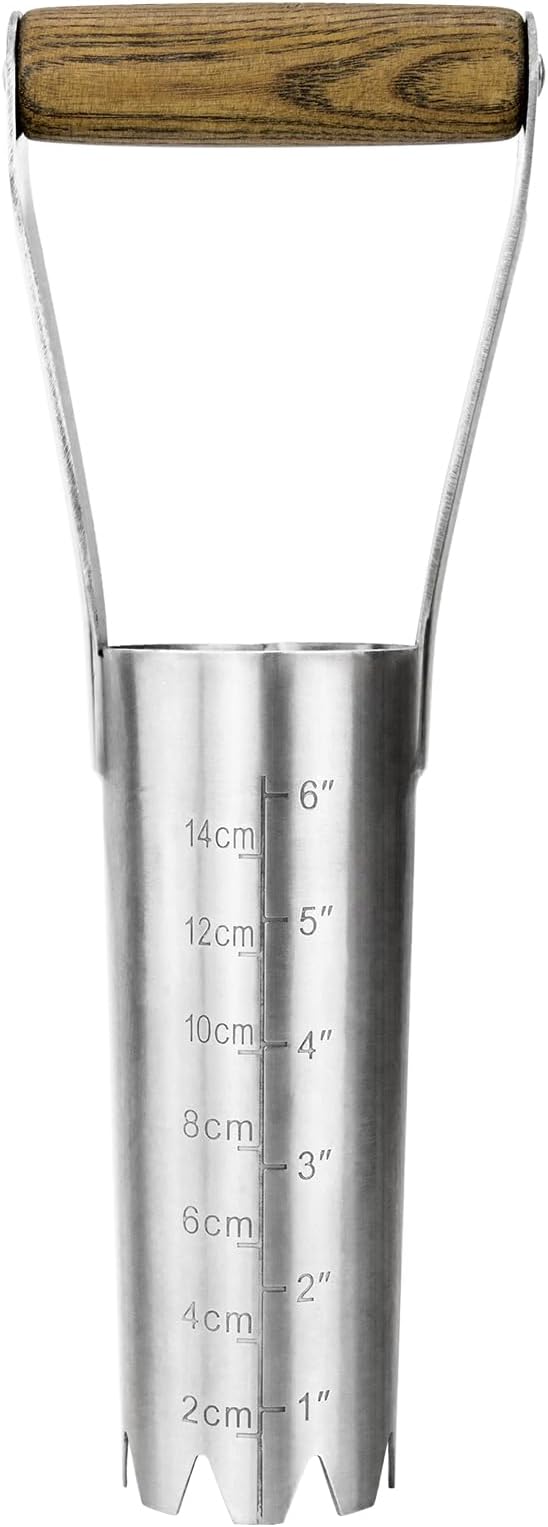 Haliaeetus Bulb Planter Tool, 6 inches Depth Mark Hand Bulb Planter, Non-Bending Stainless Steel