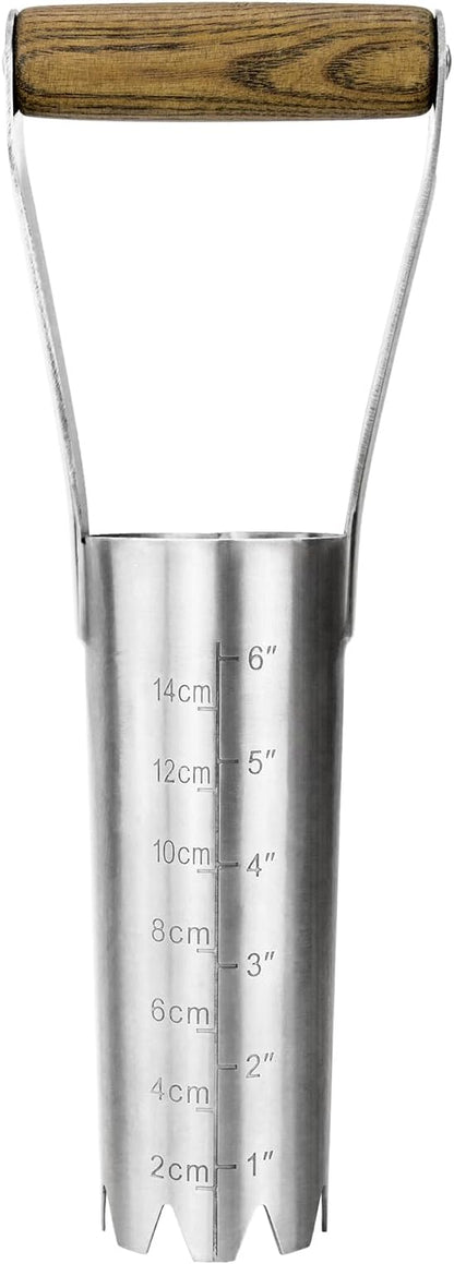 Haliaeetus Bulb Planter Tool, 6 inches Depth Mark Hand Bulb Planter, Non-Bending Stainless Steel