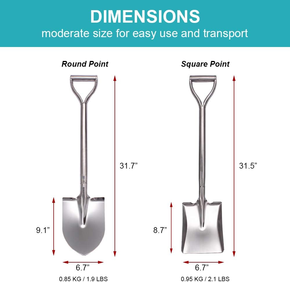 31.5 Inch Flat Head Garden Shovel, D Handle Square Flat Spade Shovel for Gardening, All Stainless